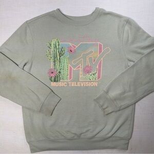 Women's Sz S MTV Long-Sleeve Sweatshirt With Cactus I Want My MTV Green And Pink